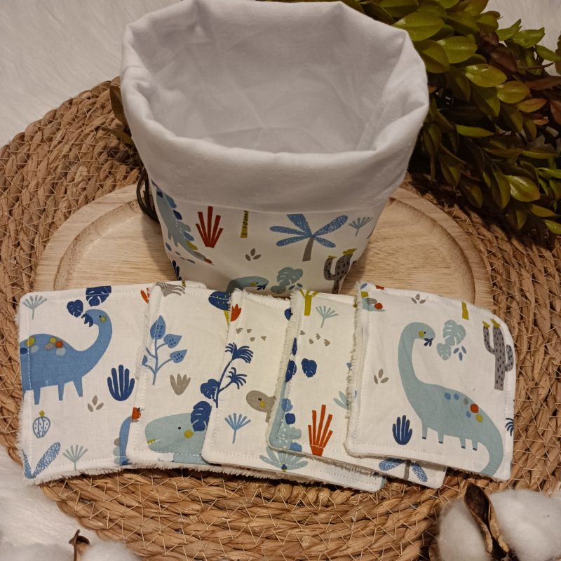 Lingettes lavables + panier Dinosaures (en stock)