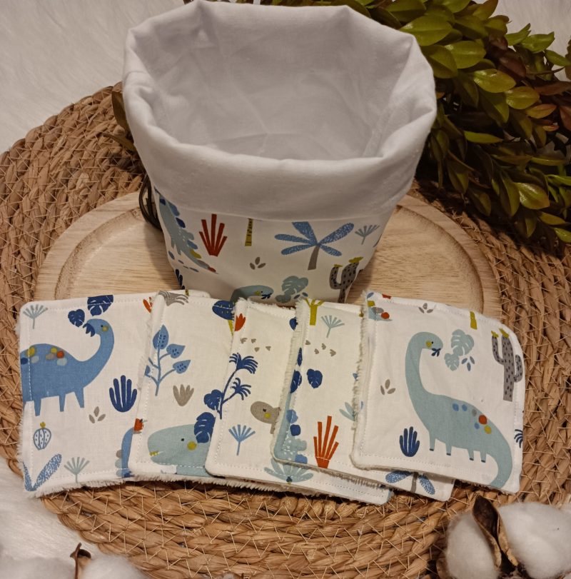 Lingettes lavables + panier Dinosaures (en stock)