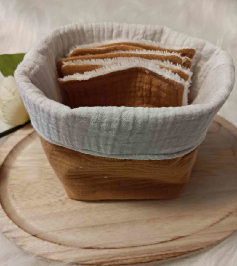 Lingettes lavables + panier en double gaze Moutarde (en stock)