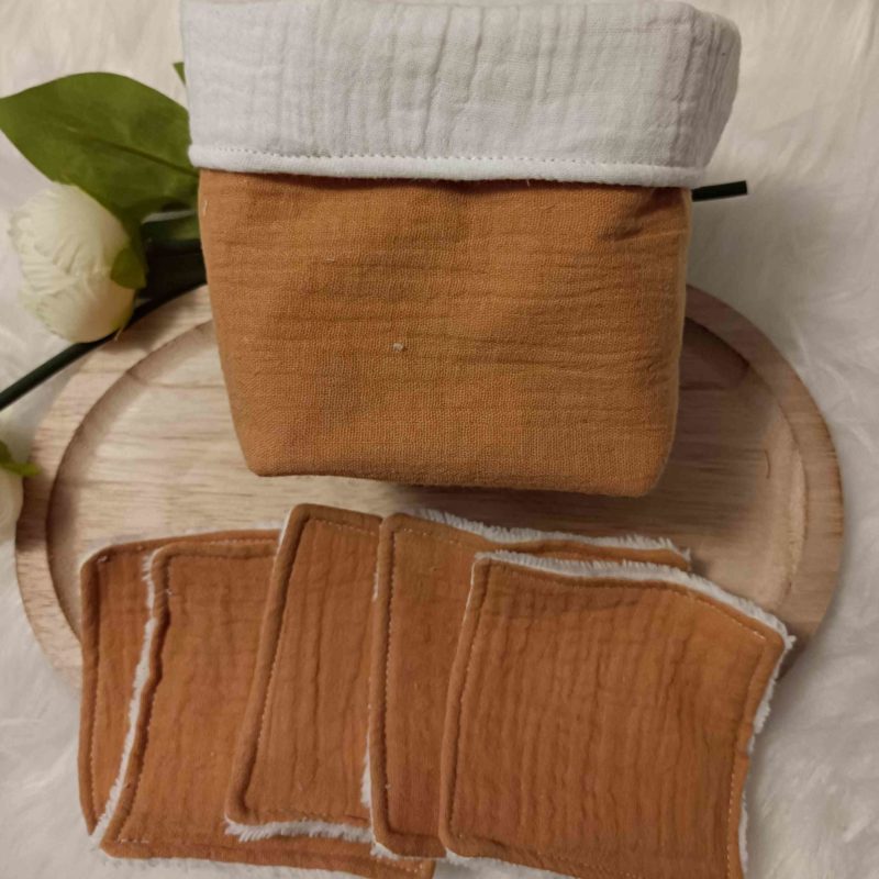 Lingettes lavables + panier en double gaze Moutarde (en stock)