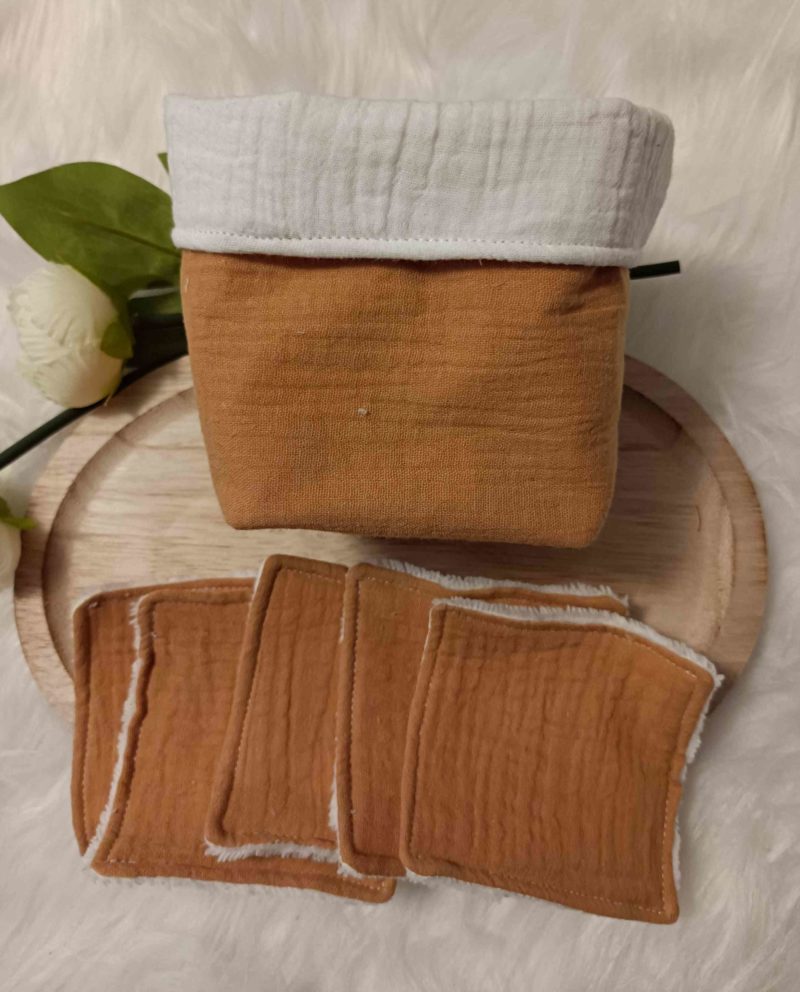 Lingettes lavables + panier en double gaze Moutarde (en stock)