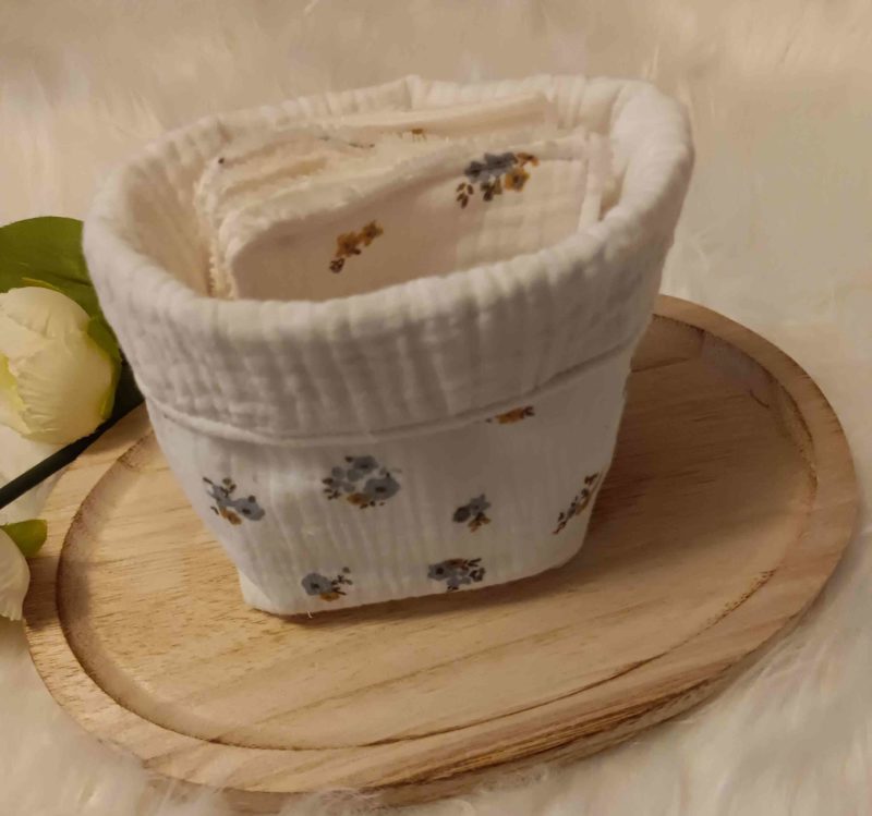 Lingettes lavables + panier en double gaze Fleuri (en stock)