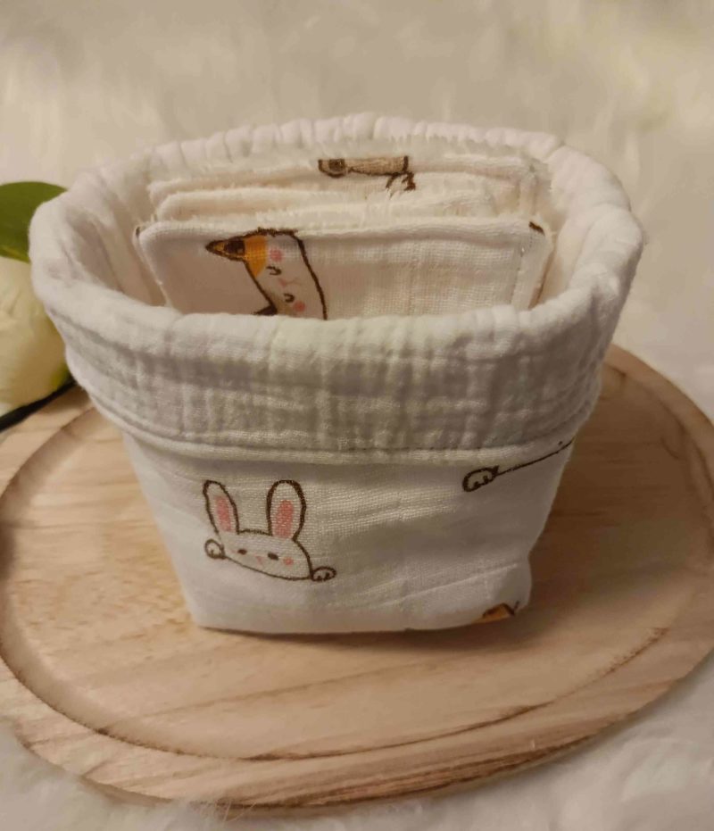 Lingettes lavables + panier en double gaze Animaux (en stock)